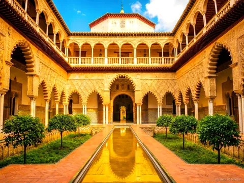 Royal Alcázar of Seville guidet tur, licenseret guide der leder en gruppe