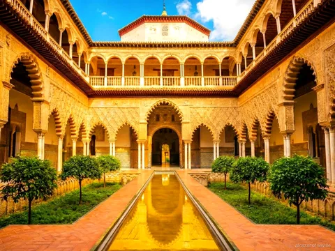 Sevilla Royal Alcazar rehberli turu, lisanslı rehber grubu yönlendiriyor