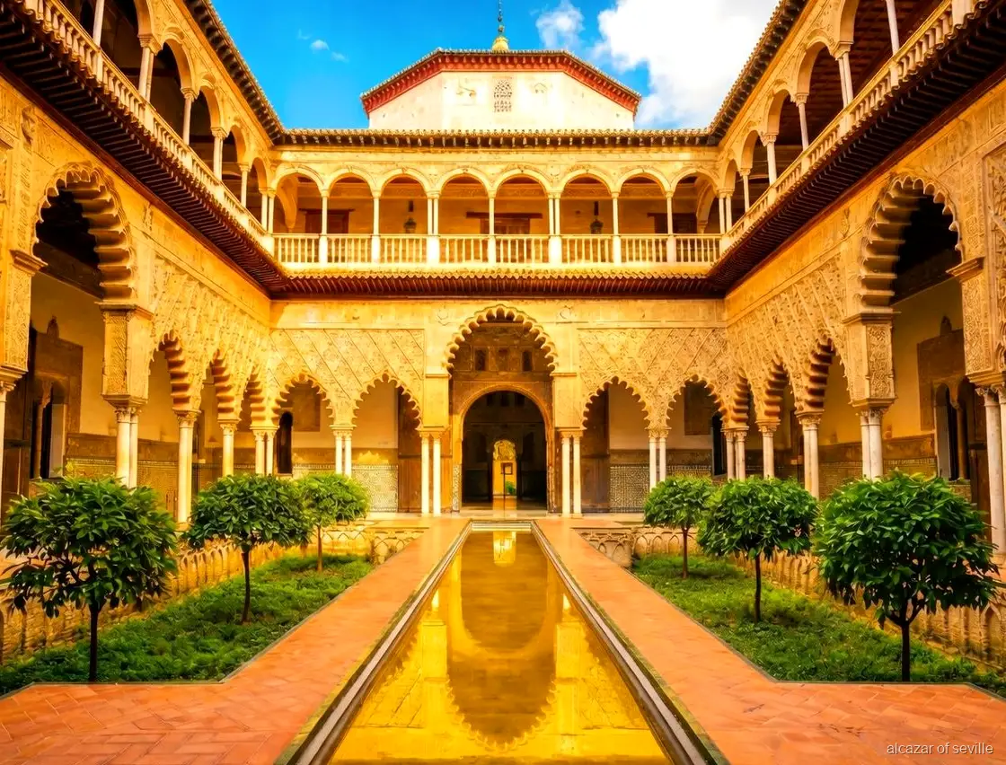 Visite guidée de l'Alcazar royal de Séville, guide agréé menant un groupe